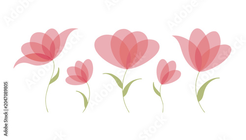 
Vector illustration of a beautiful spring bouquet of pink tulips with green leaves, isolated on a white background for floral card decoration design