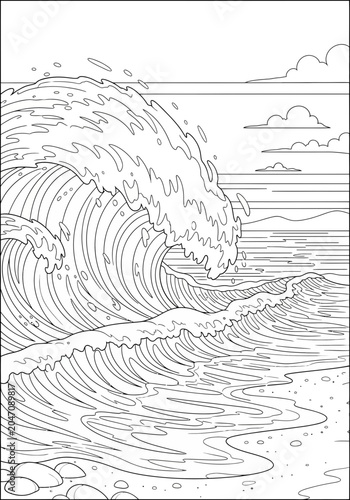 Minimalist black and white mountain landscape illustration