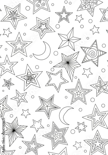 Whimsical stars, moons, and clouds vector pattern