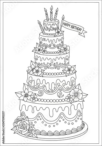 Colorful cake tower with animal illustrations