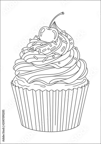 Delicious cupcake with whipped cream and cherry topper