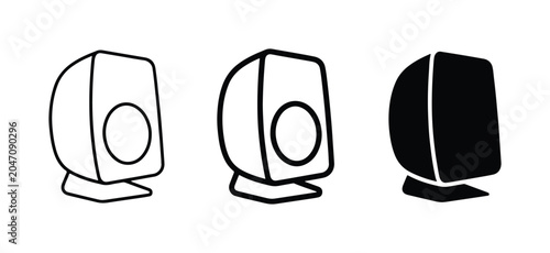 Computer Speaker Icons, Audio Device Vector Graphics, Sound System Line Art and Silhouette