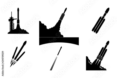 Fotografie Rocket Launch Icons, Space Exploration Vector Set, Futuristic Spacecraft Ascent