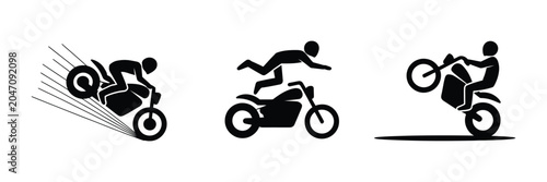 Tableau sur toile Minimalist black motorcycle accident icons set sliding rider ejection front flip
