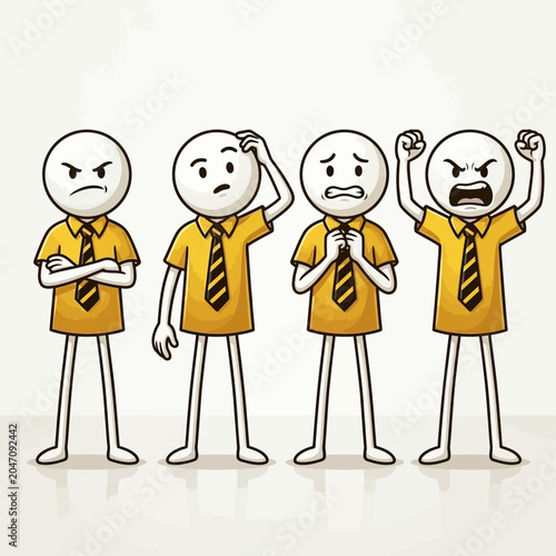 Vászonkép Four cartoon characters expressing various emotions in a stressful office setting with anger and frustration