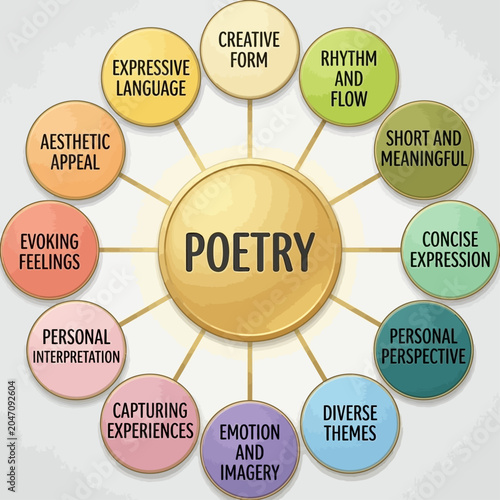 Cuadro en lienzo A vibrant infographic illustrating the concept of Poetry with various aspects