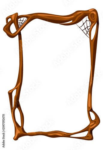 Halloween Wooden Frame Border with Spider Web Vector Template