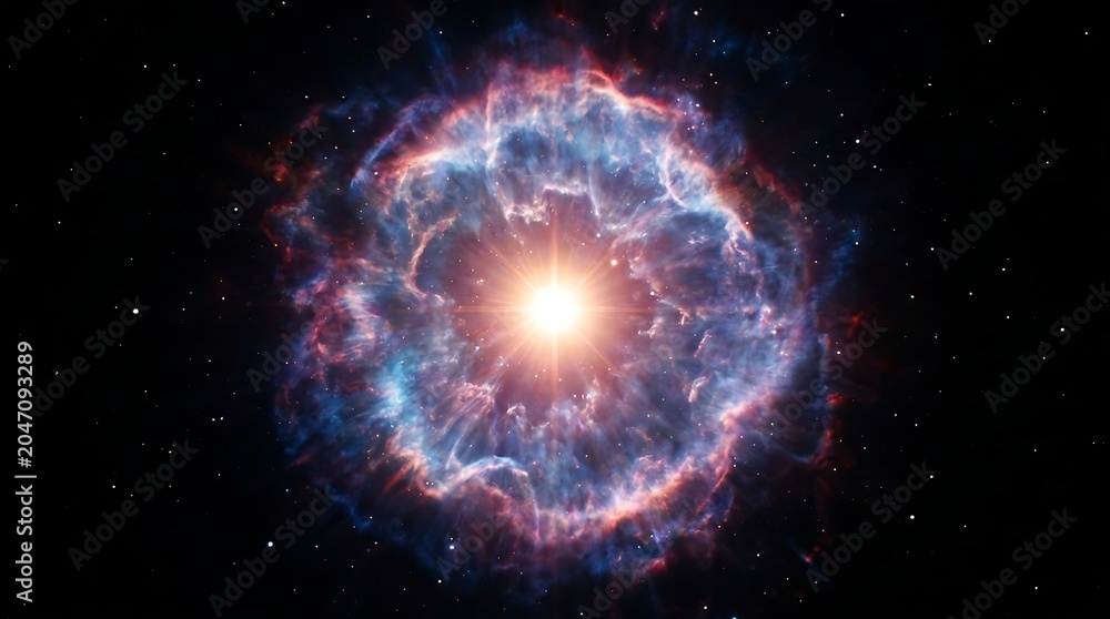 Fototapeta premium Vibrant Cosmic Nebula Explosion with Radiant Star in Deep Space