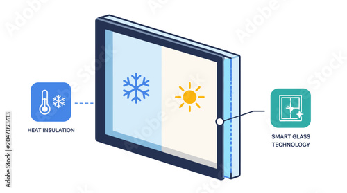 Energy Efficient Window With Dual Pane Display And Icons.