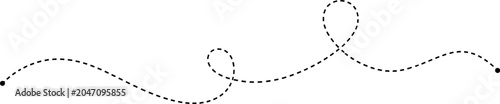 Dashed Wavy Line Loop Path, Dotted Flight Trail and Decorative Divider Vector