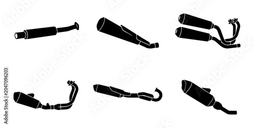Photos Motorcycle Exhaust Silencer Icons, Vector Set of Muffler Components, Automotive
