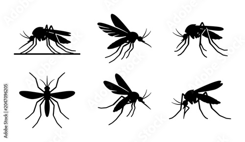 Foto Mosquito Silhouettes Vector Set, Insect Icons, Pest Control Graphics, Flying Bug