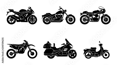 Bild auf Leinwand Motorcycle Icons Set: Sportbike, Cruiser, Cafe Racer, Dirt Bike, Touring, Scoote
