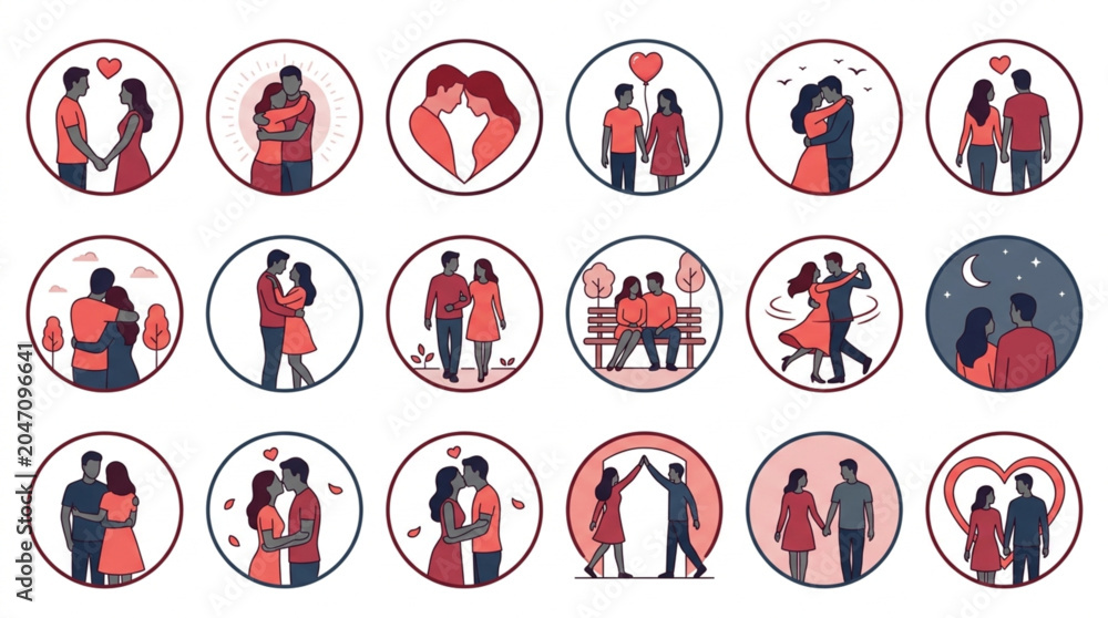Fototapeta premium Illustrated Valentines Day Couples Celebrating Love.