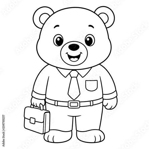 Cute Cartoon Bear Office Leader Character Illustration, Kindergarten Coloring Book Style Line Art.jpg
