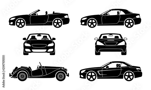 Foto Modern & Classic Cars, Convertible & Coupe Silhouettes, Automotive Vector Icons