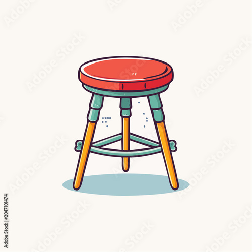 Cartoon stool with red seat and wooden legs