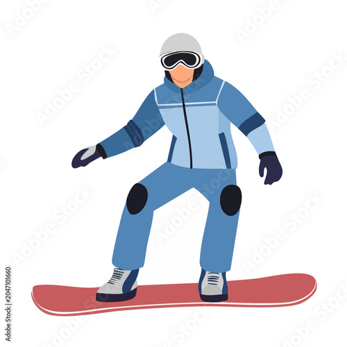 Flat design illustration of a snowboarder in action