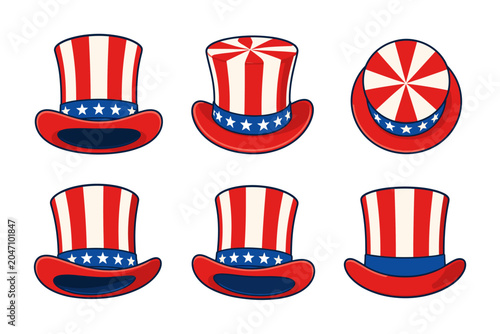 Patriotic Uncle Sam Hat American hat flag icon stars and stripes set collections