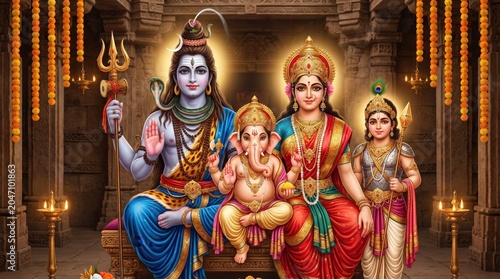Shiva Family Portrait with Ganesha and Kartikeya
