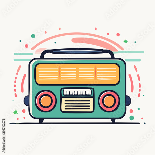 Retro vintage radio illustration with sound waves