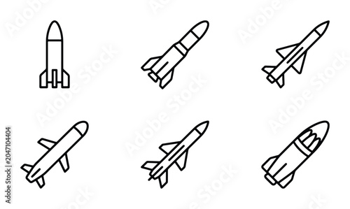 Bild auf Leinwand Rocket Icons, Missile Vector Set, Spacecraft Symbols, Military Aircraft Graphics