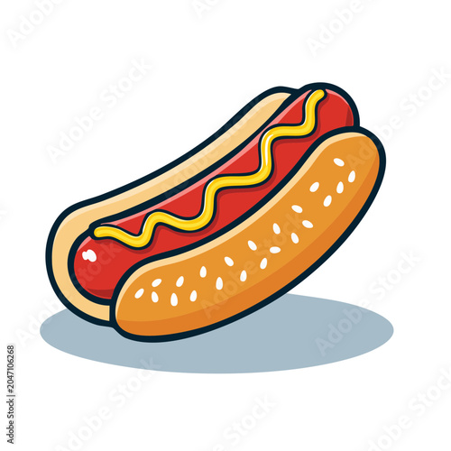 Flat design illustration of a hot dog with mustard