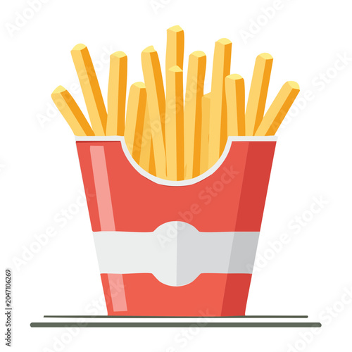 Flat design illustration of french fries in a red carton