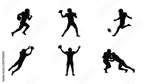 Obraz na plátně American Football Player Silhouettes, Action Poses, Vector Icons for Sports Grap