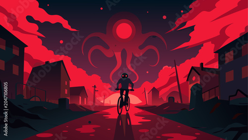 Canvastavla A dark fantasy scene with glowing red eyes in an eerie forest