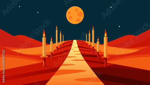 Quadro su tela A serene path leading to a distant moonlit horizon on mars