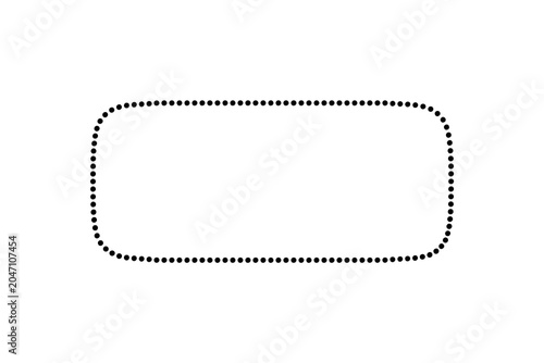 Black Dotted Rounded Rectangle Border Frame, Blank Dashed Outline Shape Template on White Background