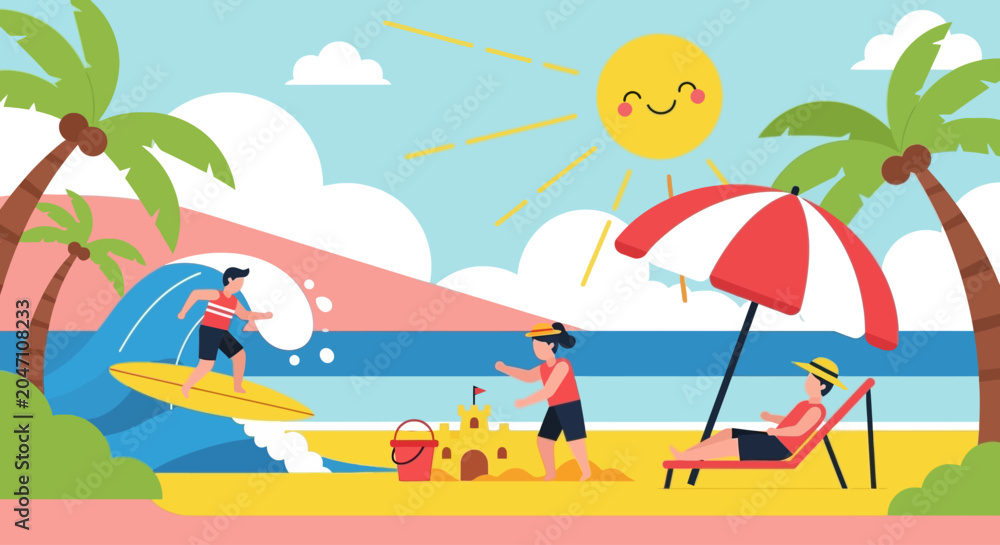 Obraz premium People enjoying a sunny beach day.