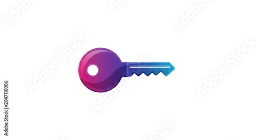 Shiny purple key icon isolated on white background