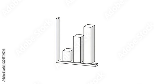 Simple three dimensional bar chart outline on white
