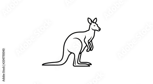 Standing kangaroo profile in minimalist black line art