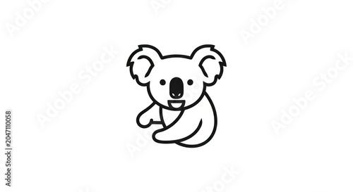 Cute koala face and body in simple black line art