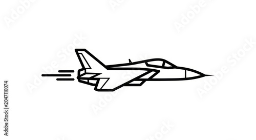 Fast military fighter jet flying in black line art