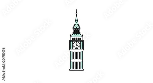 Iconic clock tower landmark in simple line art style