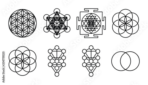 Fotografija Sacred Geometry Symbols Collection: Metatron's Cube, Flower of Life, Kabbalah Tr