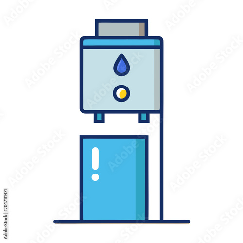 Automated Water Dispenser Station Illustration in Flat Design with Blue and White Colors
