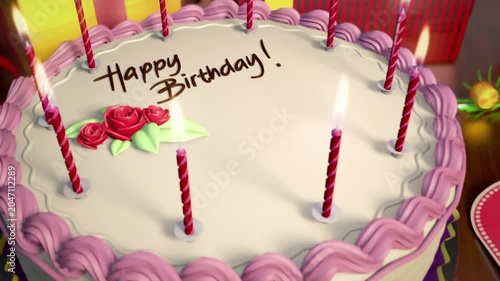 Happy Birthday animated video with presents and birthday cake.