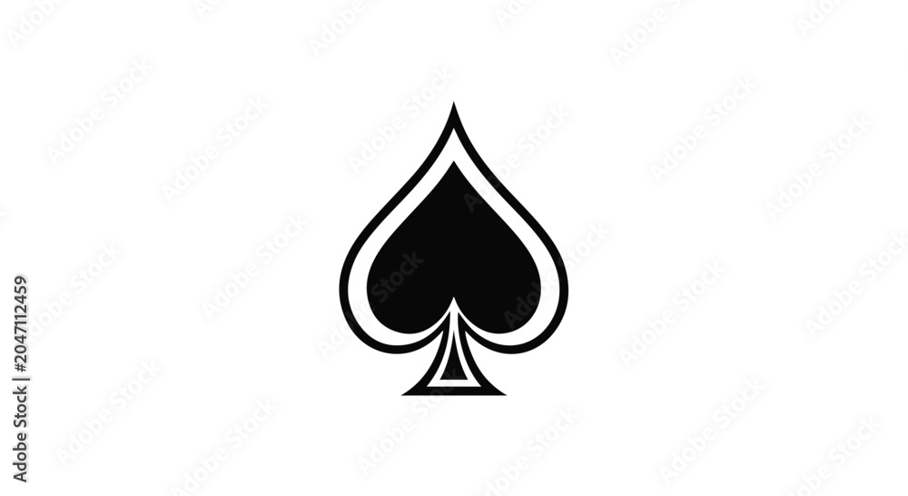Fototapeta premium Black spade suit playing card symbol with white outline on plain background
