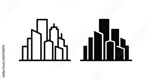 Billede på lærred Cityscape Icons, Urban Skyline Vector Graphics, Modern Architecture Silhouettes,