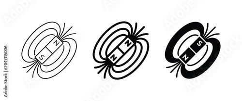 Schilderij op canvas Magnetic Field Lines, Bar Magnet Icons, Physics Science Vector Set