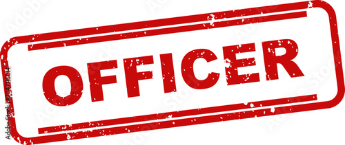 Foto Red rubber stamp with the word officer inside a rectangular frame on a white bac
