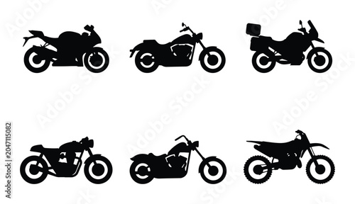 Billede på lærred Motorcycle Silhouettes Collection: Sportbike, Cruiser, Adventure, Dirt Bike Icon