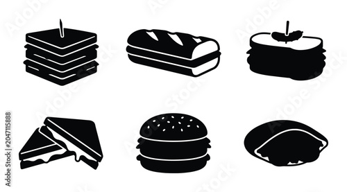 Tableau sur toile Sandwich Icons Set, Fast Food Vector Graphics, Delicious Meal Illustrations, Foo