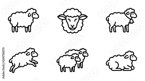 Fotografia Sheep Icons Set, Farm Animal Vector Graphics, Cute Livestock Illustrations, Rura
