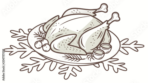 Bild auf Leinwand Roasted holiday turkey on serving platter decorative design with celebration